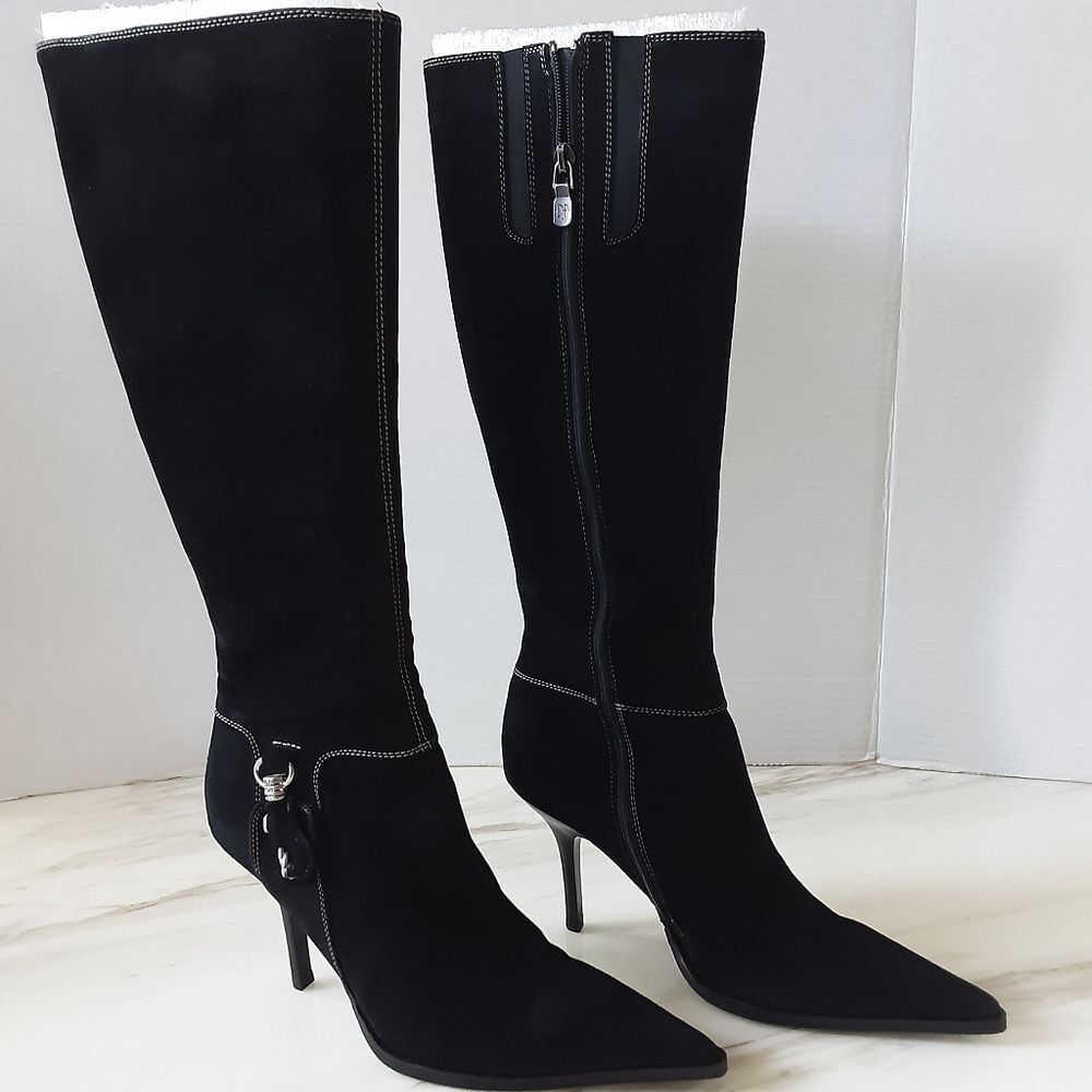 DONALD PLINER Couture Handmade Italy Caitlyn Black Suede Boots Sz 8.5